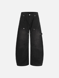 Vintage Distressed Workwear Wide-Leg Cargo Jeans