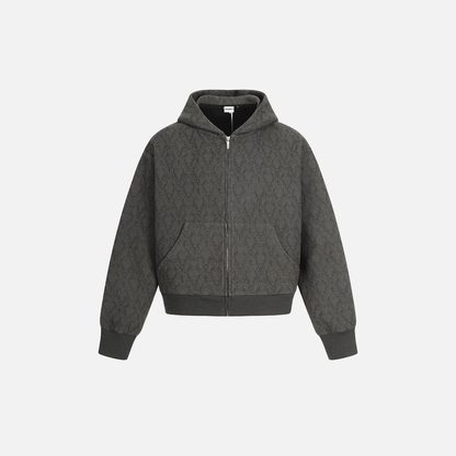 Stylish Diamond Pattern Hooded Zip-Up Sweatshirt