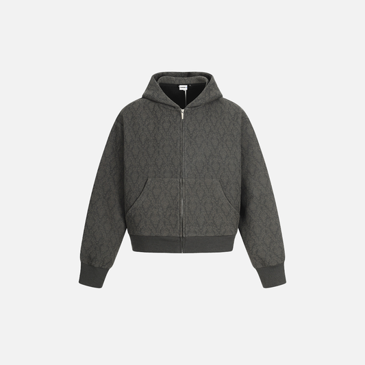 Stylish Diamond Pattern Hooded Zip-Up Sweatshirt