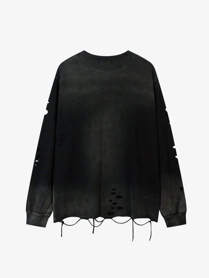 Gradient Washed Ripped Casual Sweatshirt; Black / M, Black / L, Black / XL, Black / 2XL