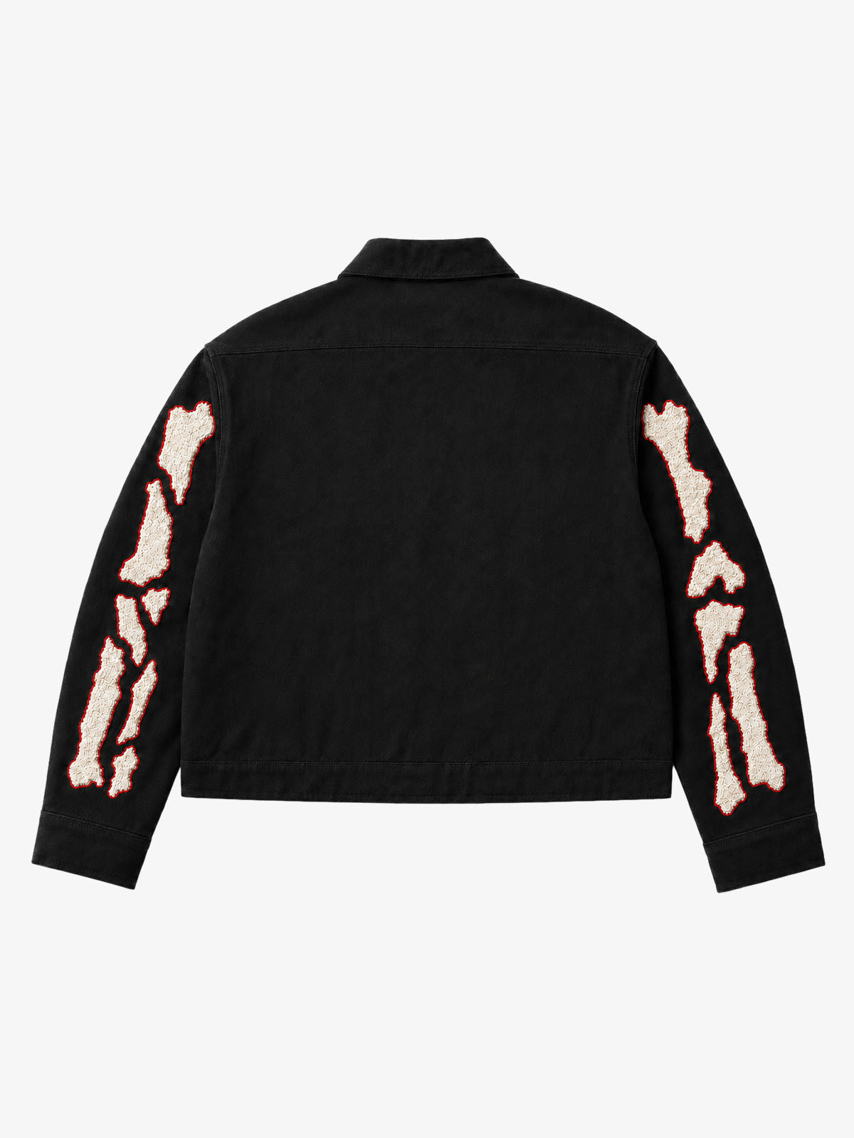 Skull Terry Embroidered Distressed Cropped Work Jacket; Black / S, Black / M, Black / L, Black / XL, Black / 2XL