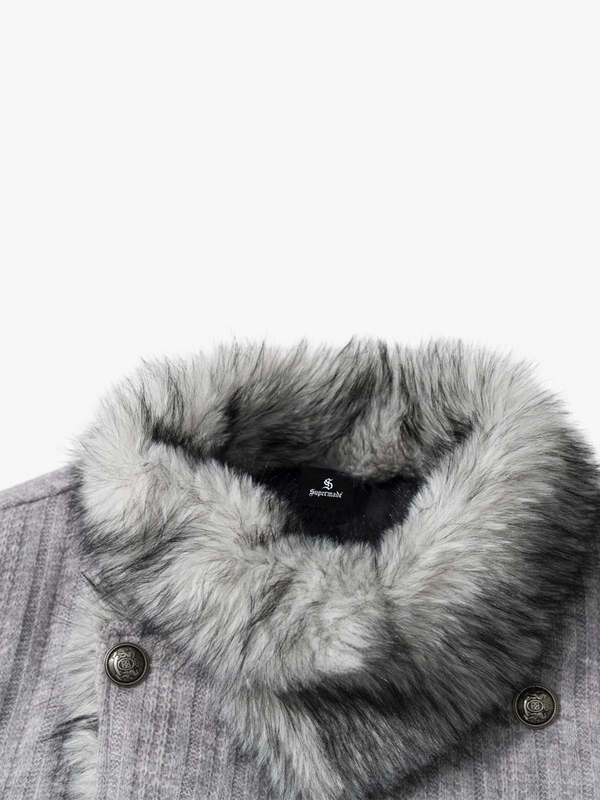 Striped Faux-Fur Collar Puffer Coat; Flower Ash / S, Flower Ash / M, Flower Ash / L, Flower Ash / XL