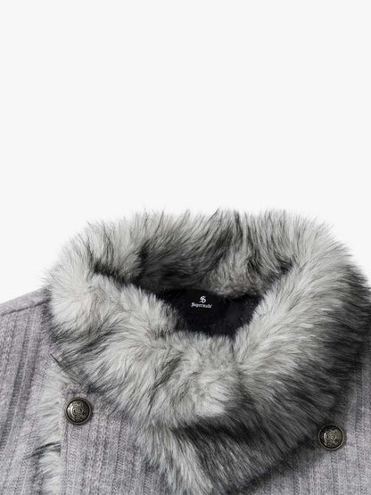 Striped Faux-Fur Collar Puffer Coat; Flower Ash / S, Flower Ash / M, Flower Ash / L, Flower Ash / XL