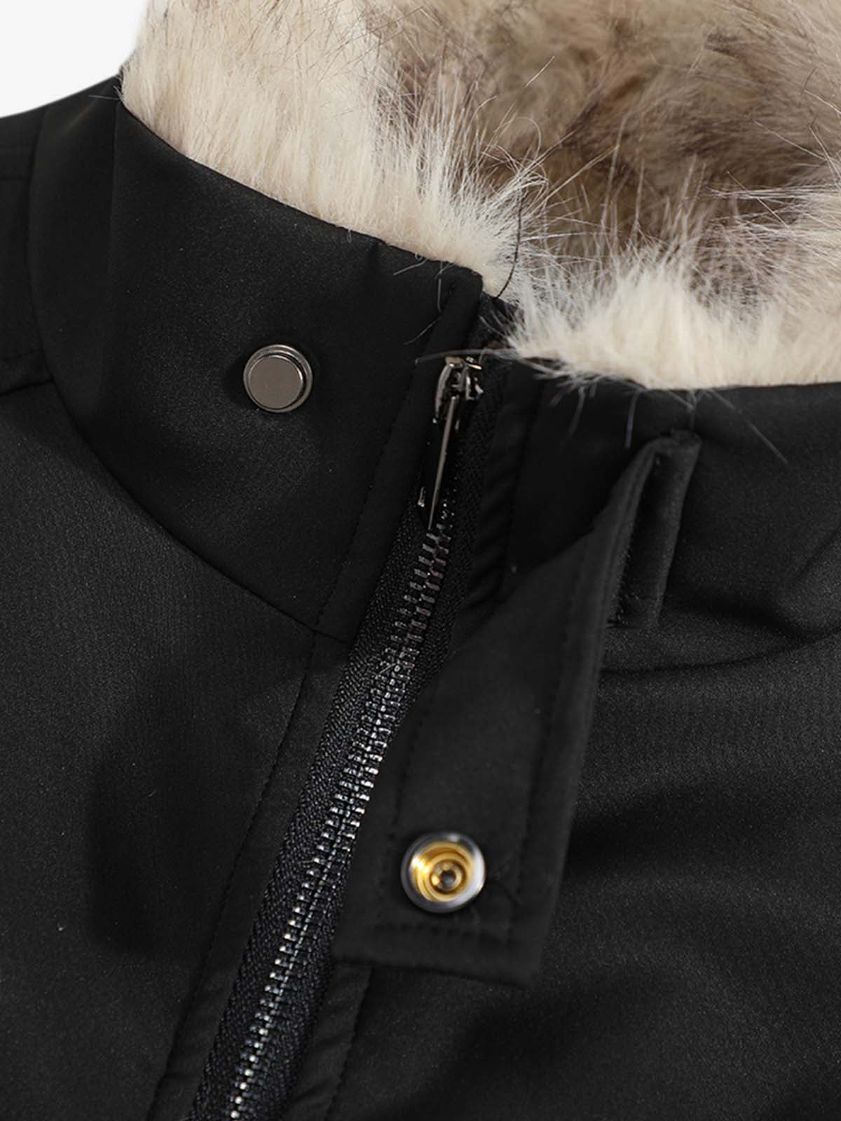 Faux-Fur Collar Zip Bomber Coat; Black / M, Black / L, Black / XL