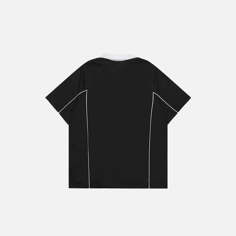 Back view of the black "Some Lucky" Printed Sports Polo T-shirt in a gray background