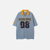 Starry Embroidered Turn Down Collar Hip Hop Casual T-Shirt