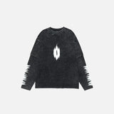Front view of the black Vintage Graphic Print Long Sleeve T-Shirt in a gray background 