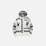 Cozy Retro Jacquard Zipper Hooded Cardigan