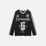 Gothic Print Long Sleeve V-Neck Polyester T-Shirt
