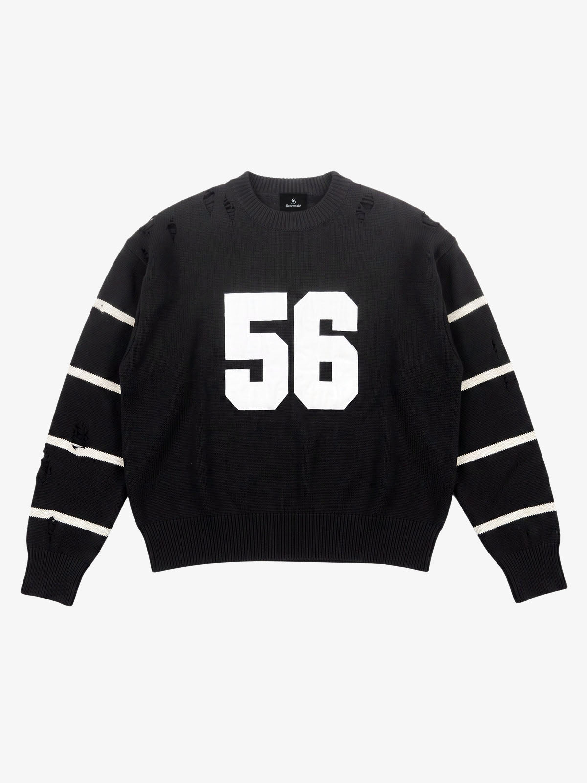 Distressed '23' Appliqué Boxy Fit Sweater; Black / M, Black / L, Black / XL