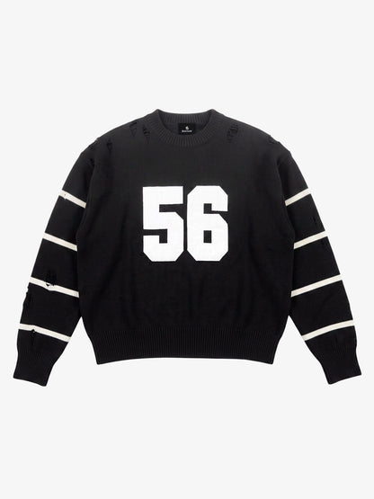 Distressed '23' Appliqué Boxy Fit Sweater; Black / M, Black / L, Black / XL