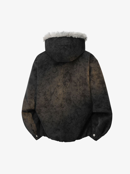 Faux-Fur Collar Aviation Buckle Jacket; Black / M, Black / L, Black / XL, Black / 2XL