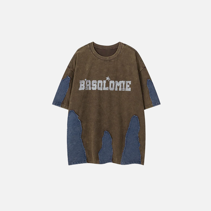 Oversized Printed Street with Patchwork T-Shirt