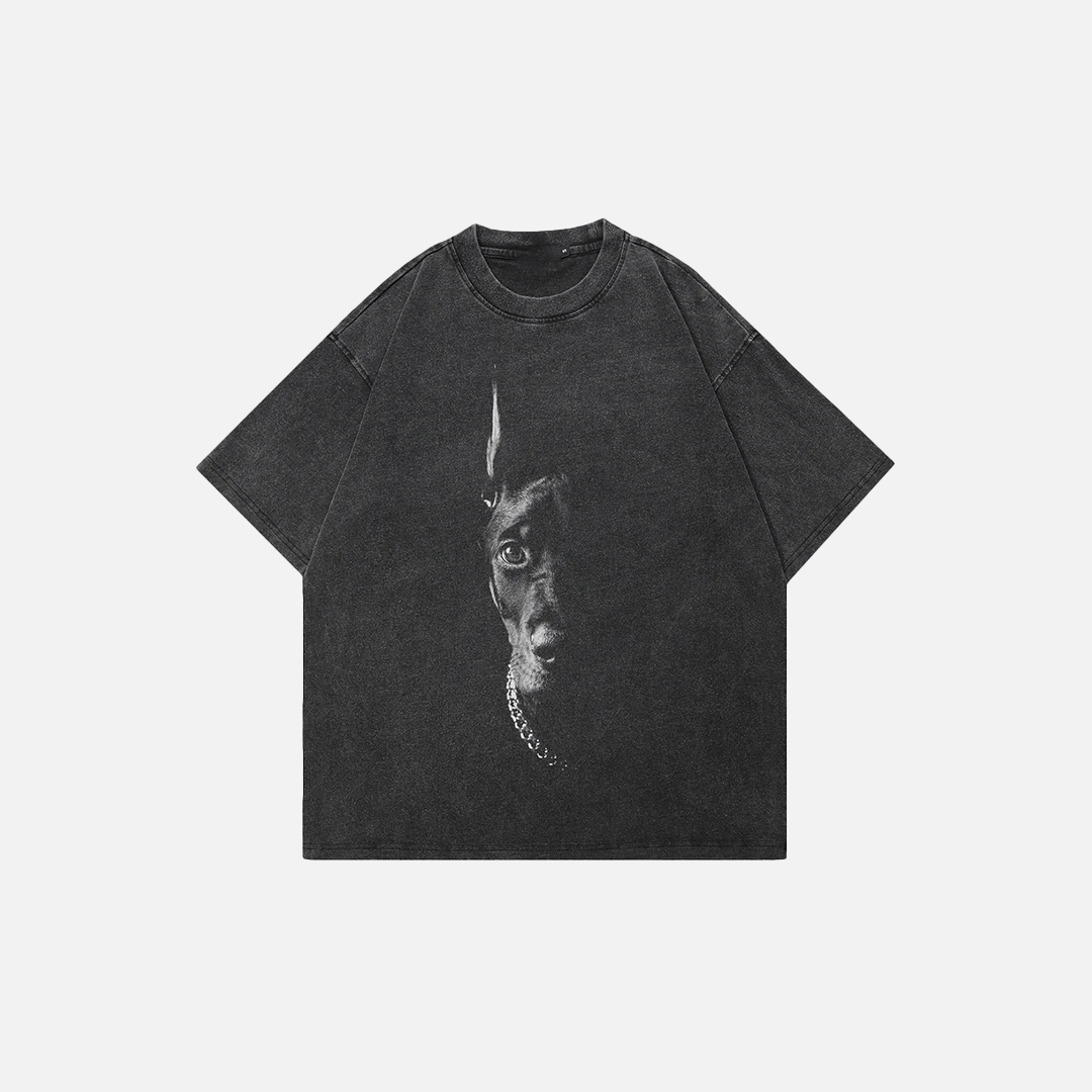 Oversized Faded Black Doberman Graphic T-Shirt