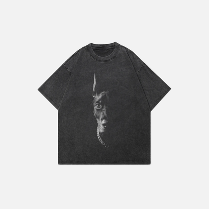 Oversized Faded Black Doberman Graphic T-Shirt