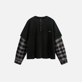 Plaid Patchwork Fake Two-Piece Long Sleeve T-Shirt
