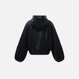 Streetwear Stylish Faux Hooded Puffer Leather Jacket