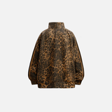 Leopard Zipper Retro Stand-Up Collar Suede Jacket