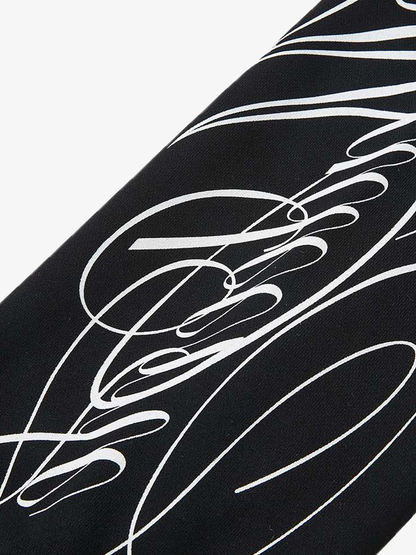 Fur-Trim Sleeve Graphic Zip Hoodie; Black / M, Black / L, Black / XL, Black / 2XL