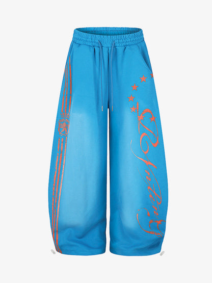 Letter Graphic Wide-Leg Sweatpants; Blue / S, Blue / M, Blue / L, Blue / XL