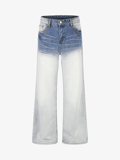 Gradient Whisker Wide-Leg Jeans; Blue / S, Blue / M, Blue / L, Blue / XL, Blue / 2XL, Blue / 3XL