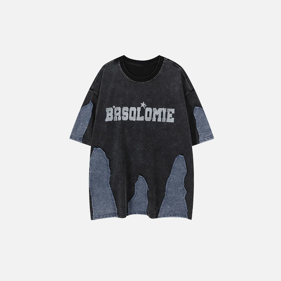 Oversized Printed Street with Patchwork T-Shirt