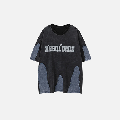Oversized Printed Street with Patchwork T-Shirt