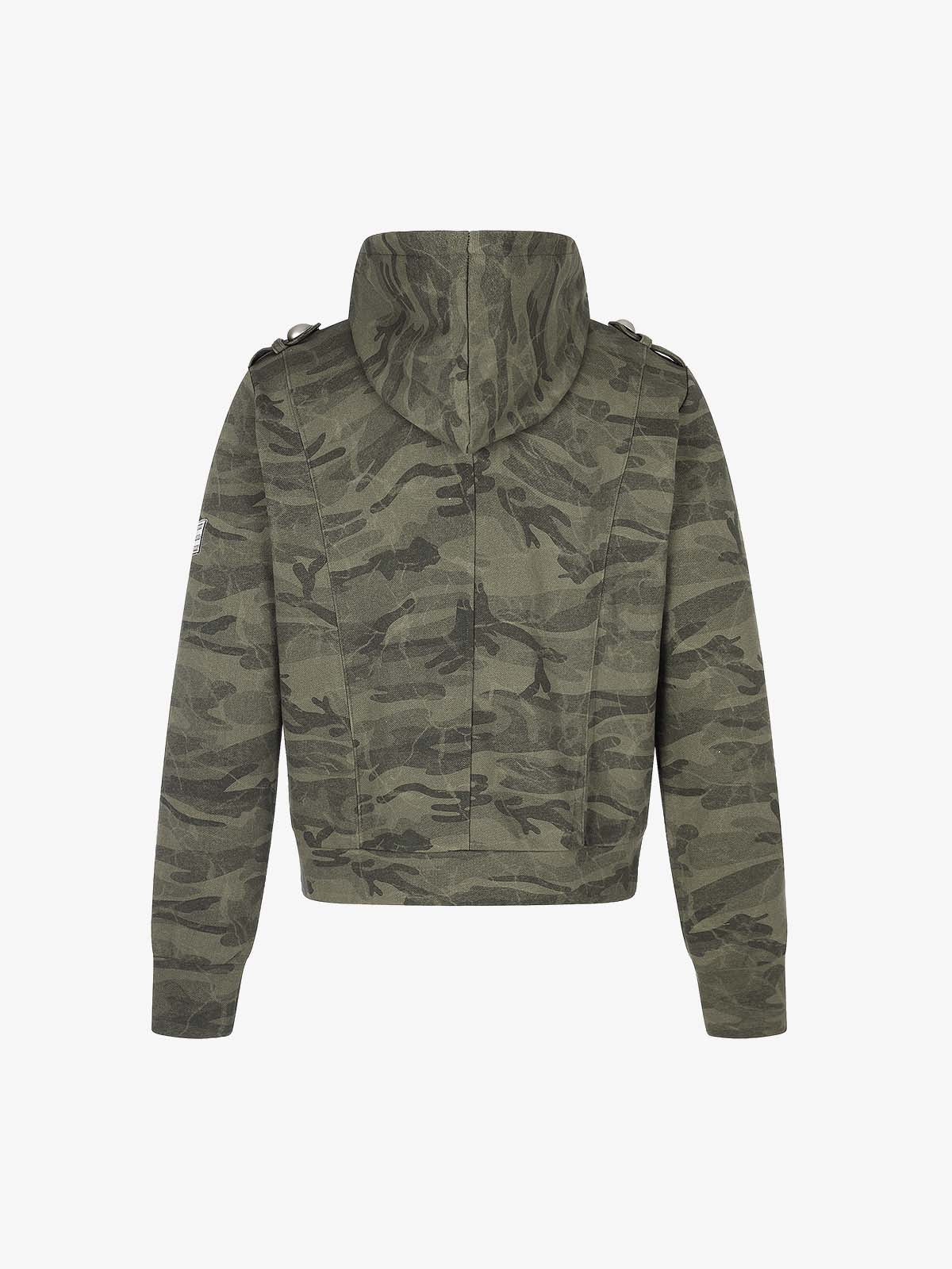 Studded Camo Hooded Sweatshirt Jacket; Army Green / S, Army Green / M, Army Green / L, Army Green / XL