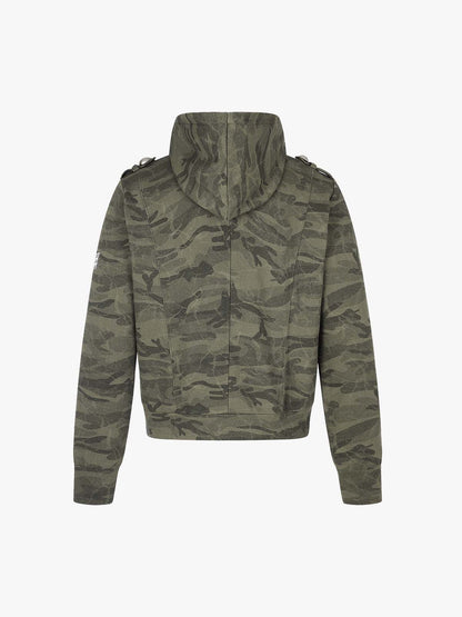 Studded Camo Hooded Sweatshirt Jacket; Army Green / S, Army Green / M, Army Green / L, Army Green / XL