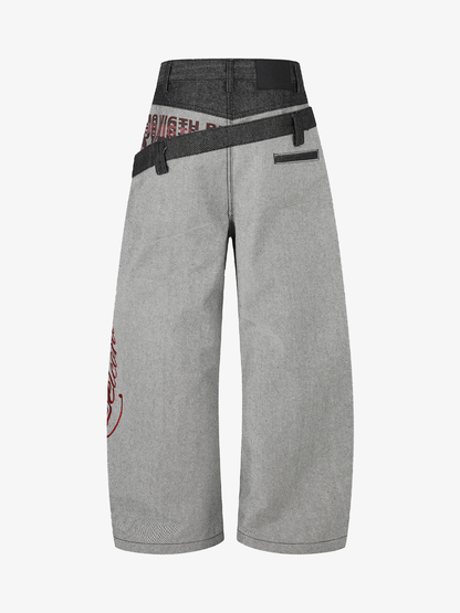 Two-Tone Graphic Baggy Jeans; Black / S, Black / M, Black / L, Black / XL