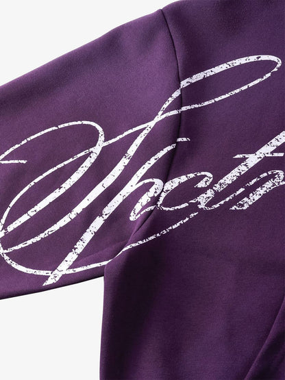 High Street Script Letter Print Zip-up Hoodie Jacket; Purple / S, Purple / M, Purple / L, Purple / XL