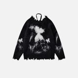Butterfly Graphic Distressed Hem Fuzzy Sweater