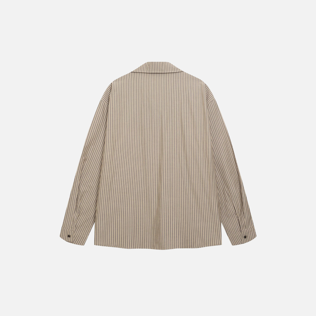 Retro Striped Embroidered Oversized Long Sleeve Shirt