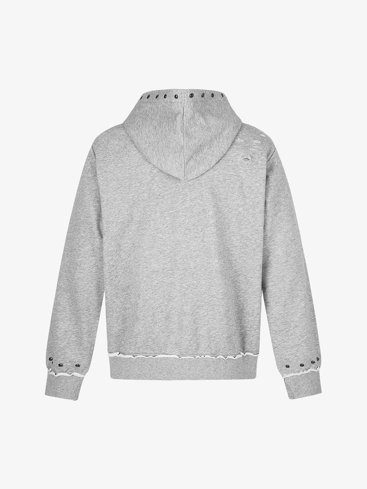 Studded Zip-Up Hooded Punk Sweatshirt Jacket; Flower Ash / S, Flower Ash / M, Flower Ash / L, Flower Ash / XL