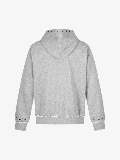 Studded Zip-Up Hooded Punk Sweatshirt Jacket; Flower Ash / S, Flower Ash / M, Flower Ash / L, Flower Ash / XL