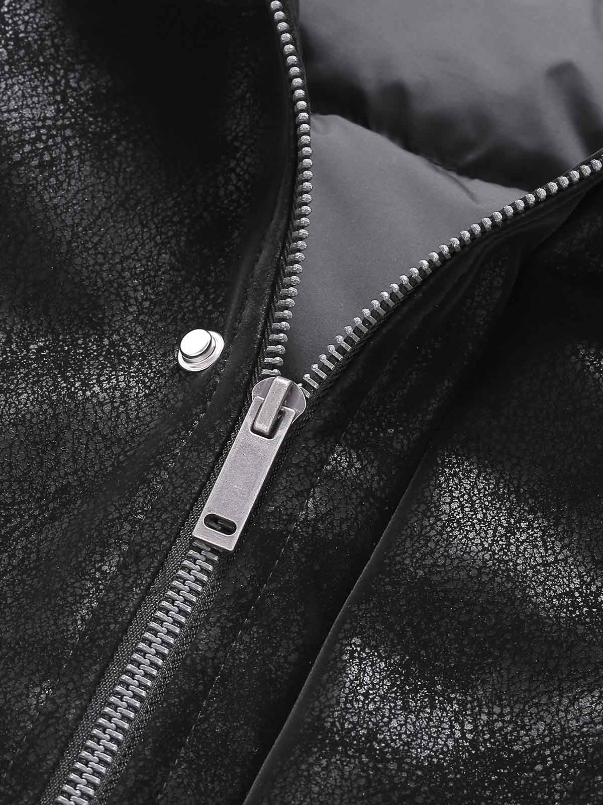 Faux Shearling PU Leather Padded Jacket; Black / M, Black / L, Black / XL, Black / 2XL