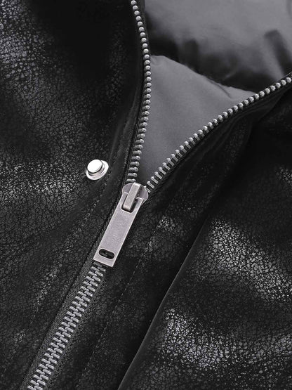 Faux Shearling PU Leather Padded Jacket; Black / M, Black / L, Black / XL, Black / 2XL