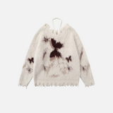 Butterfly Graphic Distressed Hem Fuzzy Sweater