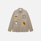 Retro Striped Embroidered Oversized Long Sleeve Shirt
