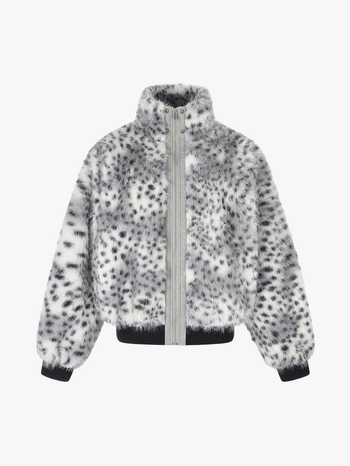 Snow Leopard Faux-Fur High-Collar Coat