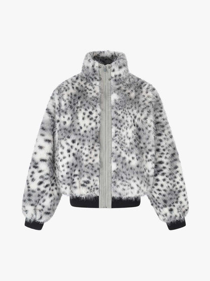 Snow Leopard Faux-Fur High-Collar Coat