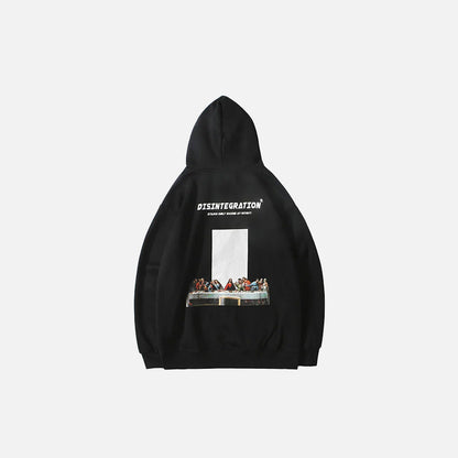 Back view of the black Disintegration Art Hoodie in a gray background 