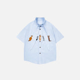 Cool Cartoon Kitten Stripe Short-Sleeve Shirt