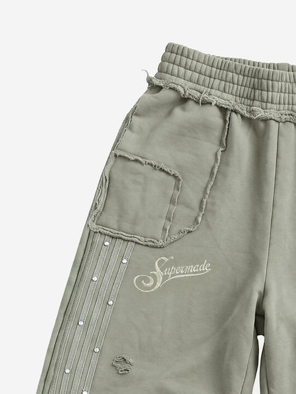Asymmetrical Logo Embroidered Pants; Sage Green / S, Sage Green / M, Sage Green / L, Sage Green / XL, Sage Green / 2XL
