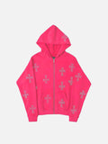 Y2K Cross Print Zip Up Hoodie
