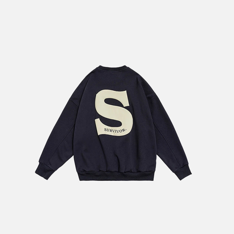 Back view of the navy blue S Foaming Print Sweatshirt in a gray background