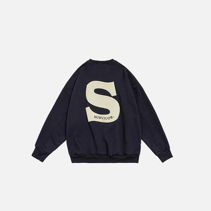 Back view of the navy blue S Foaming Print Sweatshirt in a gray background