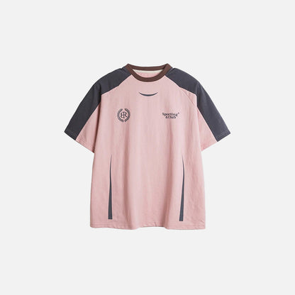 Front view of the pink Loose Sports Athletic T-shirt in a gray background
