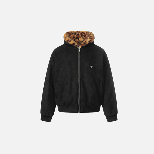 Thick Tiger Print Fur Collar Parka Padded Jacket
