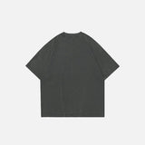 Back view of the grey Sleek Mono Logo T-shirt in a gray background